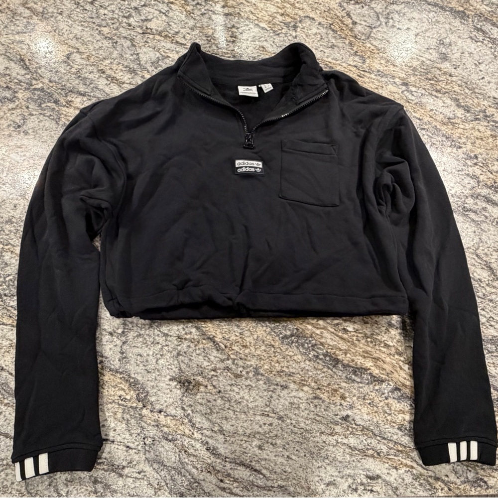Adidas Charcoal Zip-Up Cropped Pullover